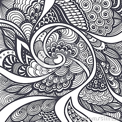 Abstract pattern in Zen-tangle Zen-doodle style black on white Vector Illustration