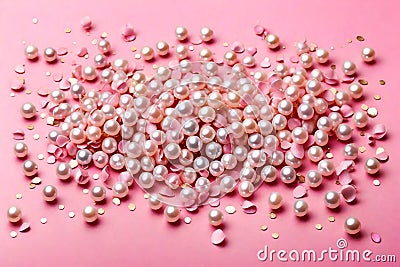 abstract Pearl confetti on pink background Stock Photo