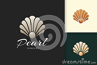 Abstract pearl or jewelry logo in luxury and shell shape fit for beauty and cosmetic Vector Illustration