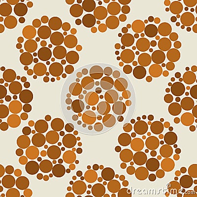 Abstract pebble seamless vector pattern background. Small irregular size stones arranged into circles. Ochre brown Vector Illustration