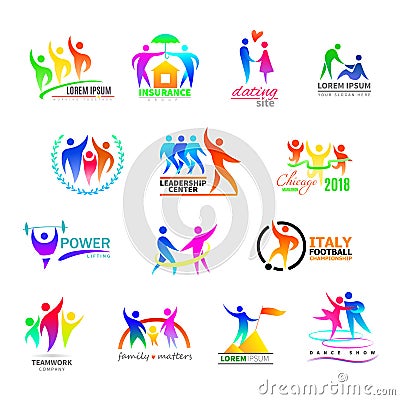 Abstract people icon vector person sign on logo of teamwork in business company or fitness logotype with sportsman Vector Illustration