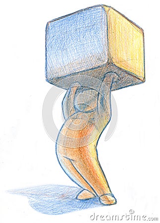 Abstract person holding a cube Stock Photo