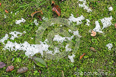 Abstract phot from the fallen first snow on the ground. Stock Photo