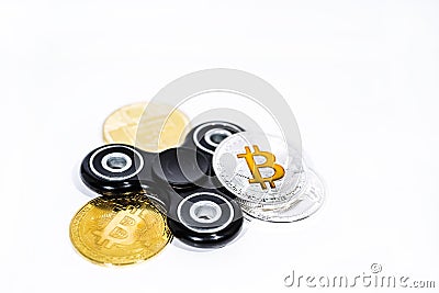 Abstract photo of cryptocyrrency. Some cryptocurrency coins. Stock Photo
