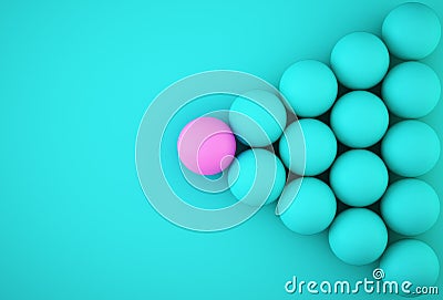 Abstract photo of ourstanding pink sphere among blue sphere on blue background. minimal business concept Stock Photo