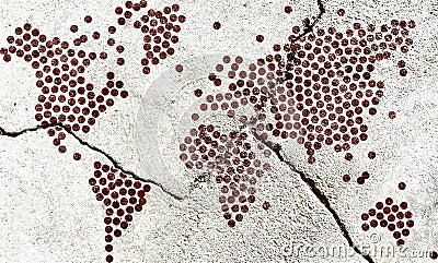 Abstract photo of a world map isolated on a weathered cracked wall Stock Photo