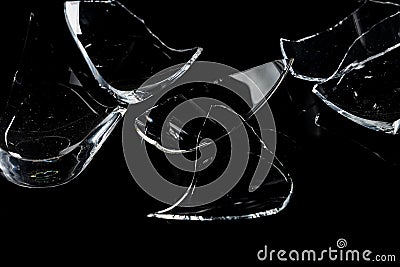 Abstract photograph of broken glass with black background Stock Photo