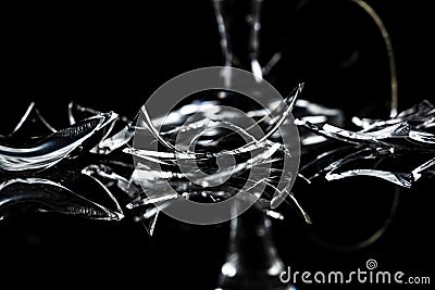 Abstract photograph of broken glass with black background Stock Photo