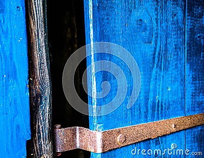 Abstract picture, cutting of a blue old wooden door Stock Photo