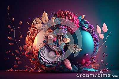 Abstract picture of 3d generated flowers in unique style. Generative AI Stock Photo