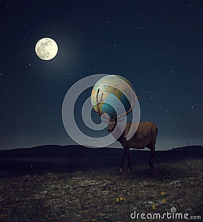 Deer with Earth Stock Photo