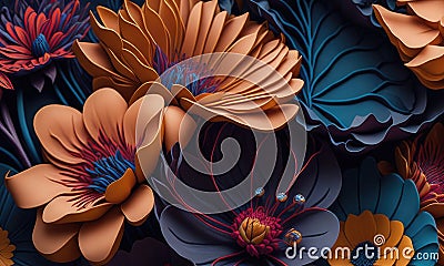 An abstract picture made of paper flowers, in the style of colorful woodcarvings Stock Photo