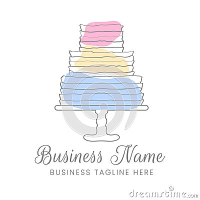 Abstract Pink, Blue Orange Cake Outline Logo Design Vector Illustration