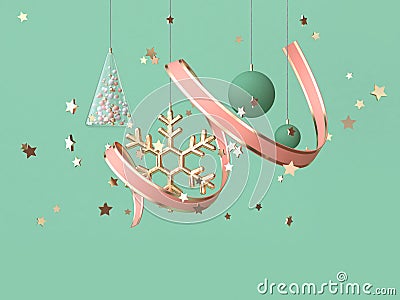 3d rendering abstract pink coil ribbon many object decoration floating christmas concept Stock Photo