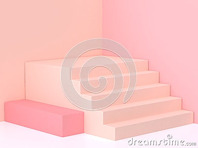 Abstract pink-cream wall corner staircase podium 3d rendering minimal background Stock Photo