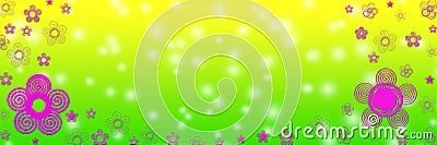 Abstract Pink Flowers in Blurred Green and Yellow Background Stock Photo