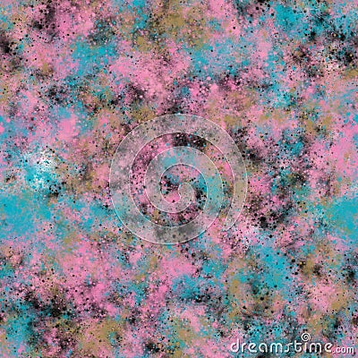 Abstract pink, khaki, blue and black brush strokes. Cosmos with stars imitation. Seamless pattern Stock Photo