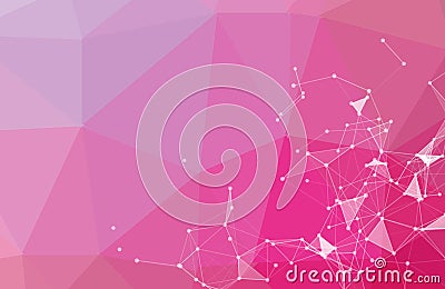 Abstract Pink light Polygonal Space Background with Connecting Dots and Lines. Geometric Polygonal background molecule and Vector Illustration