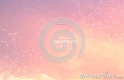 Abstract Pink Polygonal Space Background with Connecting Dots and Lines. Geometric Polygonal background molecule and communication Vector Illustration