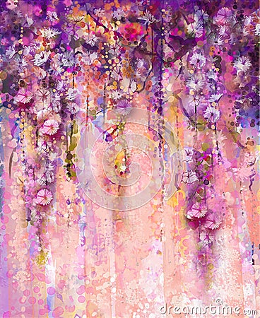 Abstract pink and violet color flowers, Watercolor painting. Han Stock Photo