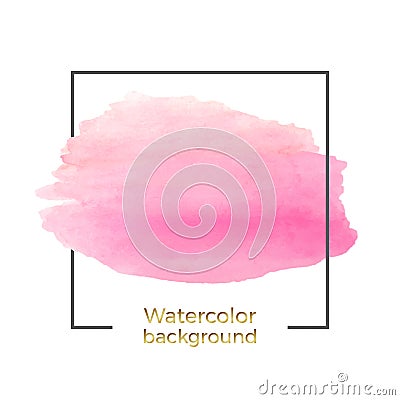 Abstract pink watercolor on the white background, splash with square frame, Abstract of fluid ink, acrylic dry brush strokes, stai Stock Photo