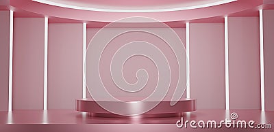 Abstract pink and white neon lights with studio backdrops. LED light. 3D render pink Blank display or clean room for showing Stock Photo