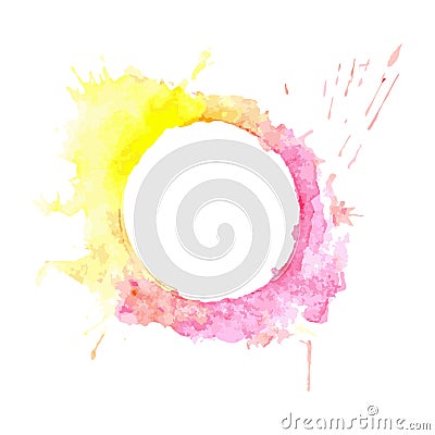 Abstract Pink and yellow tone circle frame paint by watercolor and have some space for write wording Stock Photo
