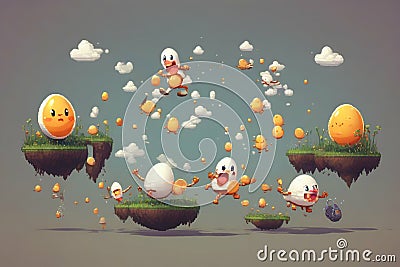 abstract Pixel art cartoon jumping egg cycle animation Stock Photo