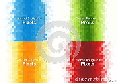 Abstract pixels disintegrate pattern, geometric mosaic background set, blue green yellow and red color gradient, vector Vector Illustration