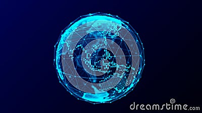 Abstract planet Earth with particles and a connected shell with lines. Global network connection Stock Photo