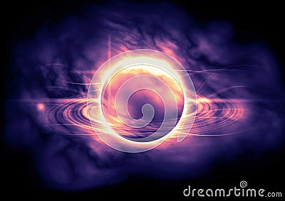 Abstract planetary ring via nebula cloud. Luminous light spots in space. Stock Photo