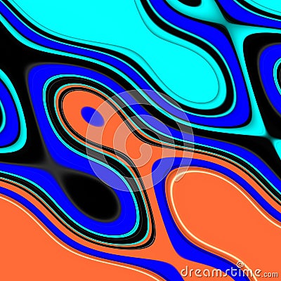 Playful lines, colorful black orange blue background. Forms and fluid lines background Stock Photo