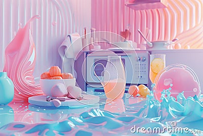 Abstract playful counter kitchen Homemade pastries and desert. Modern Geometric Design Elements. Stock Photo