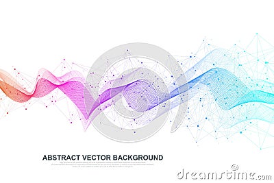 Abstract plexus background with connected lines and dots. Wave flow. Plexus geometric effect Big data with compounds Vector Illustration