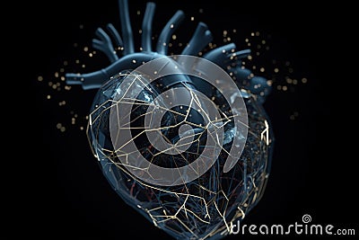 Abstract plexus heart on a black background. Stock Photo