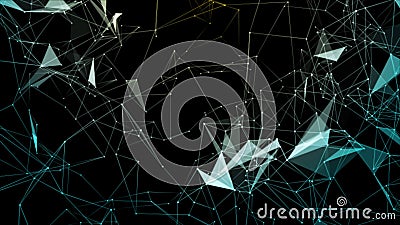 Abstract plexus structure of many glowing lines and particles. Connection concept. Creative technological ultra wide background 3d Stock Photo