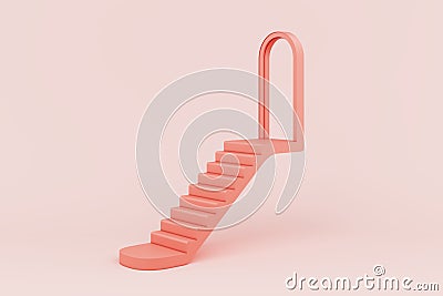 abstract podium pedestal. castle arched entrance staircase pink peach light stand female girl kid display stand fashion cosmetics. Stock Photo