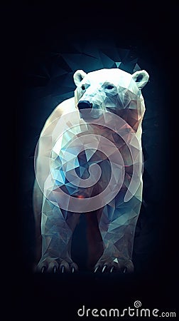 Abstract Polar Bear on Dark Background. Generative AI Cartoon Illustration