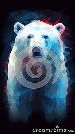 Abstract Polar Bear on Dark Background. Generative AI Cartoon Illustration