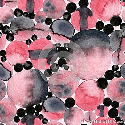 Abstract polka dots background. Watercolor geometric shapes seamless pattern Cartoon Illustration