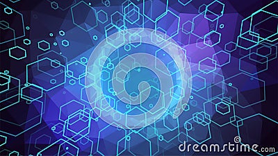 Abstract polygon background. Futuristic hexagon backdrop. Sci-fi circle portal with honeycomb pattern. Future technology computer Vector Illustration