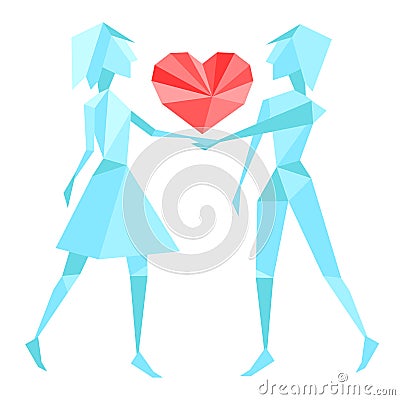 Abstract polygon couple holding hands Vector Illustration