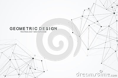 Abstract polygonal background with connected lines and dots. Minimalistic geometric pattern. Molecule structure and Vector Illustration