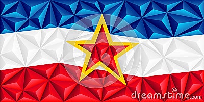 Abstract polygonal background in the form of colorful blue, white and red stripes of the Yugoslav flag. Polygonal flag of Vector Illustration