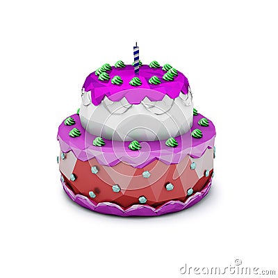 Abstract Polygonal Birthday Cake with Candle. Illustration Stock Photo