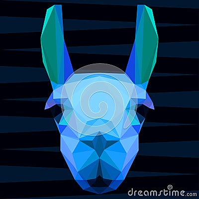 Abstract polygonal geometric bright glaring blue colored llama portrait for use in design Vector Illustration