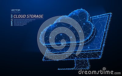 Abstract polygonal light design of computer monitor cloud storage Cartoon Illustration