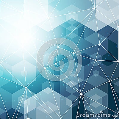 Abstract polygonal space blue hexagonal background with connecting dots and lines. Vector illustration Vector Illustration