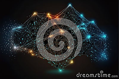 Abstract polygonal space low poly dark background with connecting dots and lines (Ai generated) Stock Photo