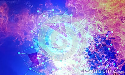 Abstract polygonal space low poly fire background with connecting dots and lines. Connection structure. Stock Photo
